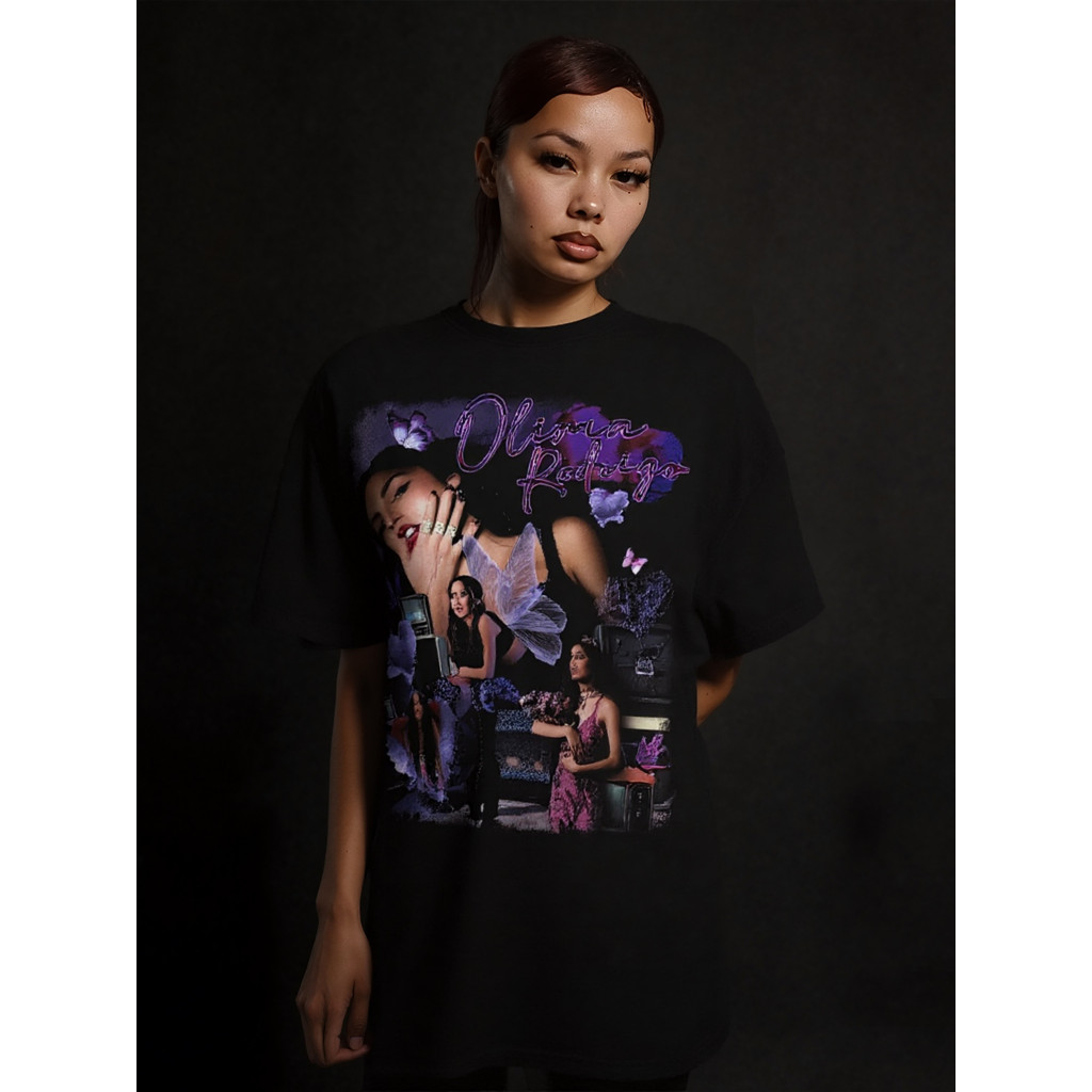 Olivia Rodrigo Olivia American Retro Distressed Washed Heavy Cotton เสื้อยืดแขนสั้นหลวม