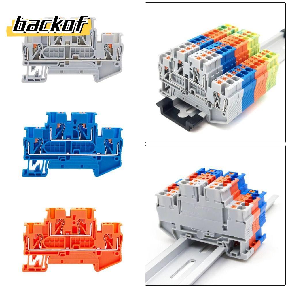 BACKOF 4 ชิ้น DIN Rail Terminal Block, 2 In 2 Out Nylon PA66 PTTB-2.5 Terminal Block, เครื่องมือฟรี 