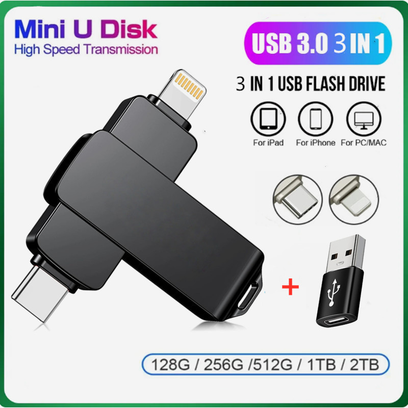 แฟลชไดรฟ์ USB OTG 1TB 2TB OTG Thumb Pendrive 512GB USB Stick สําหรับ iPhone iPad/Lightning Android 3