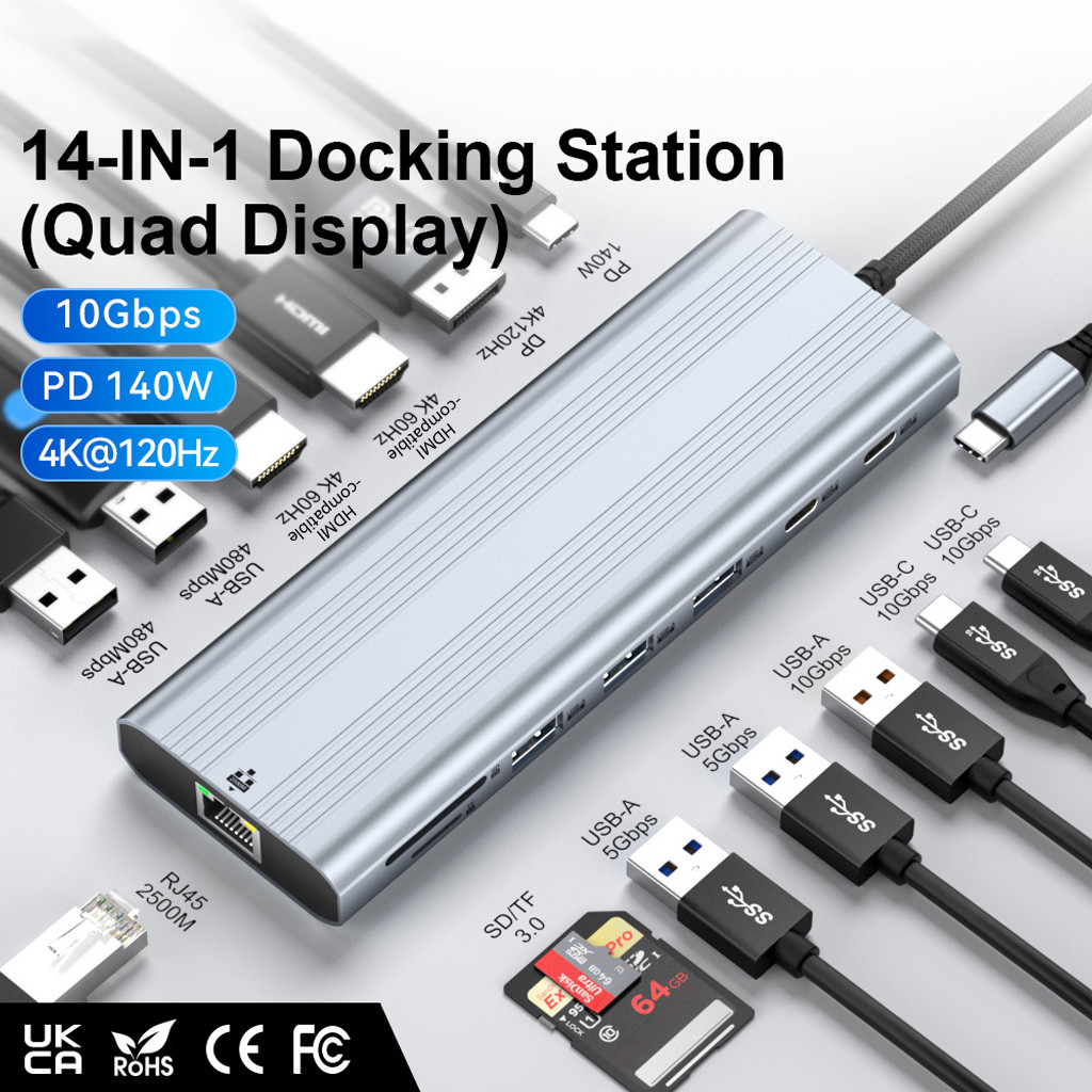 JMT 14 in 1 Type-C Docking Station HDMI4K120Hz 3 หน้าจอ Differential Display Docking Station Display