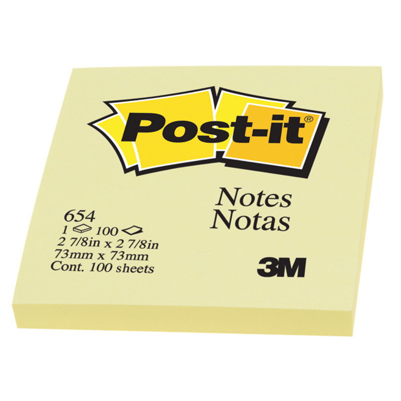 POST-IT กระดาษโน้ต รุ่น 654 ขนาด 3x3 นิ้ว สีเหลือง (100 แผ่น)