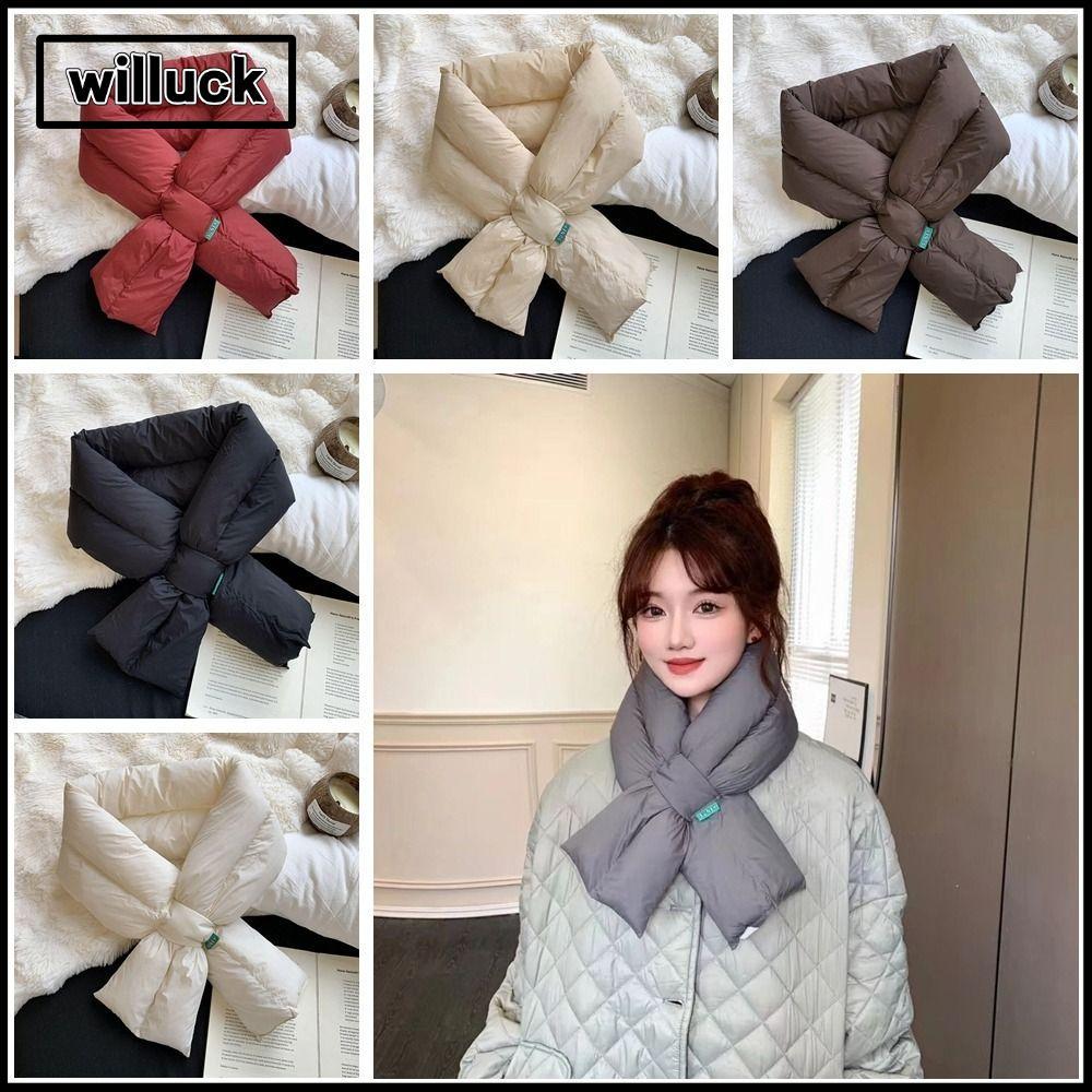 WILLUCK Down Cotton Scarf, Anti Cold หนาผ้าพันคอ, PP Cotton Keep Warm Cross Feather ผ้าคลุมไหล่ฤดูหน