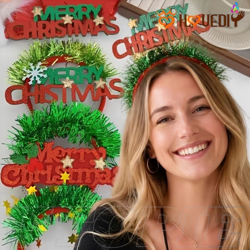 [HGB] 3-1Pc Merry Christmas Hairhoops - ที่คาดผมของขวัญคริสต์มาส - พร้อมเลื่อม - ยางรัดผมเกล็ดหิมะต้