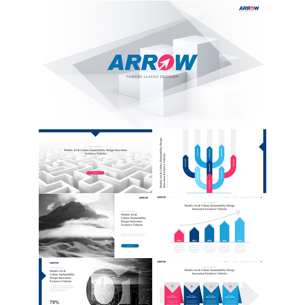 100 หน้า Arrow-Shaped Arrow ppt Template Arrow Chart Design Work สรุปทํางานวัสดุ ppt Template