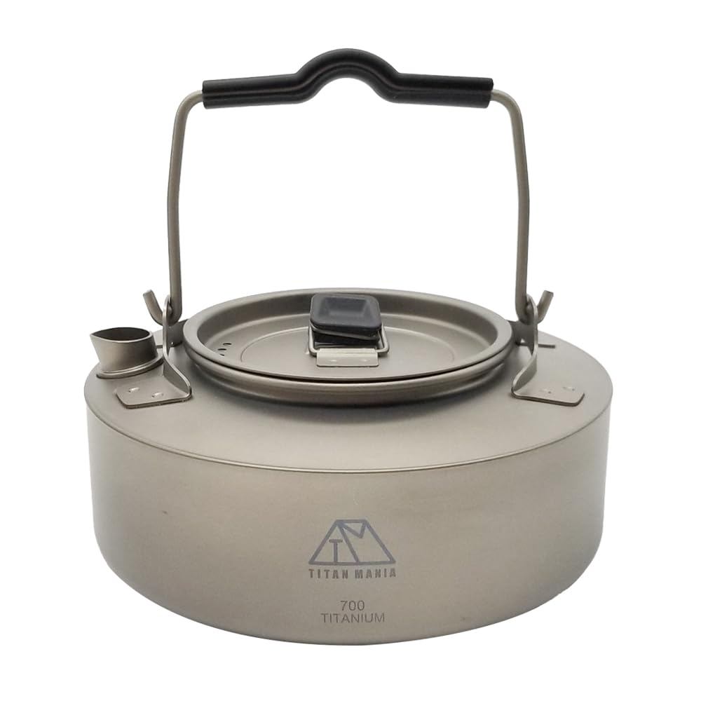 TITAN MANIA Titanium Kettle - Stylish Outdoor Camp Kettle for Direct Fire (700ml, 1000ml, 1400ml)
