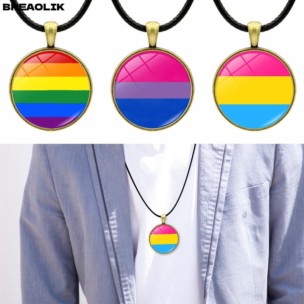 BREAOLIC สร้อยคอสายรุ้งเครื่องประดับจี้ Charm LGBT