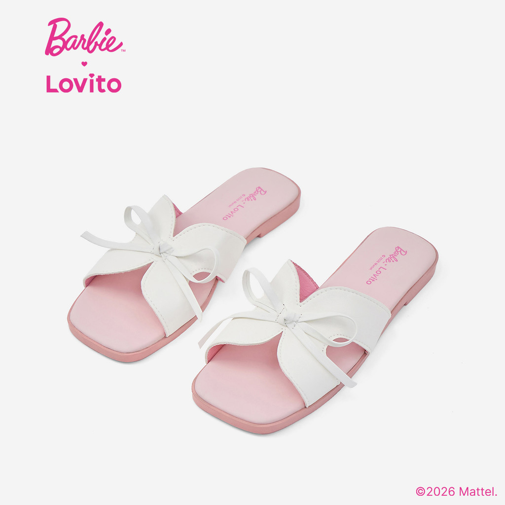 Barbie™ X Lovito รองเท้าแตะส้นแบนสีชมพูสไตล์เกาหลี สำหรับผู้หญิง LBL5AD040