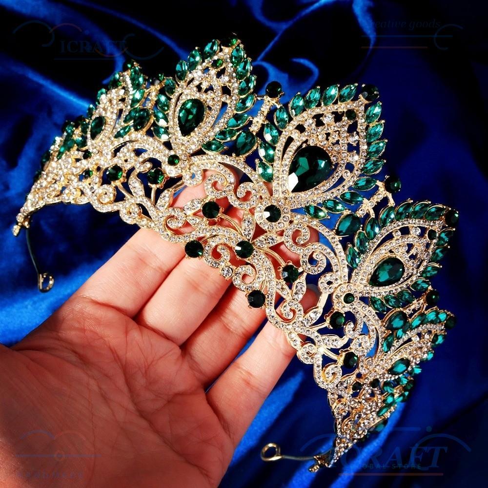 CRAFT Princess Wedding Tiara, Elegant Big Diadem Queen Crown, Trend Headwear Luxury Princess Crown ส