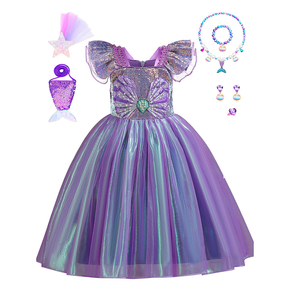 เด็กผู้หญิงสไตล์ใหม่ Mermaid Ariel Princess Pettiskirt เด็กแฟชั่นฤดูร้อน Fine Flash วันเกิด Ariel ชุ