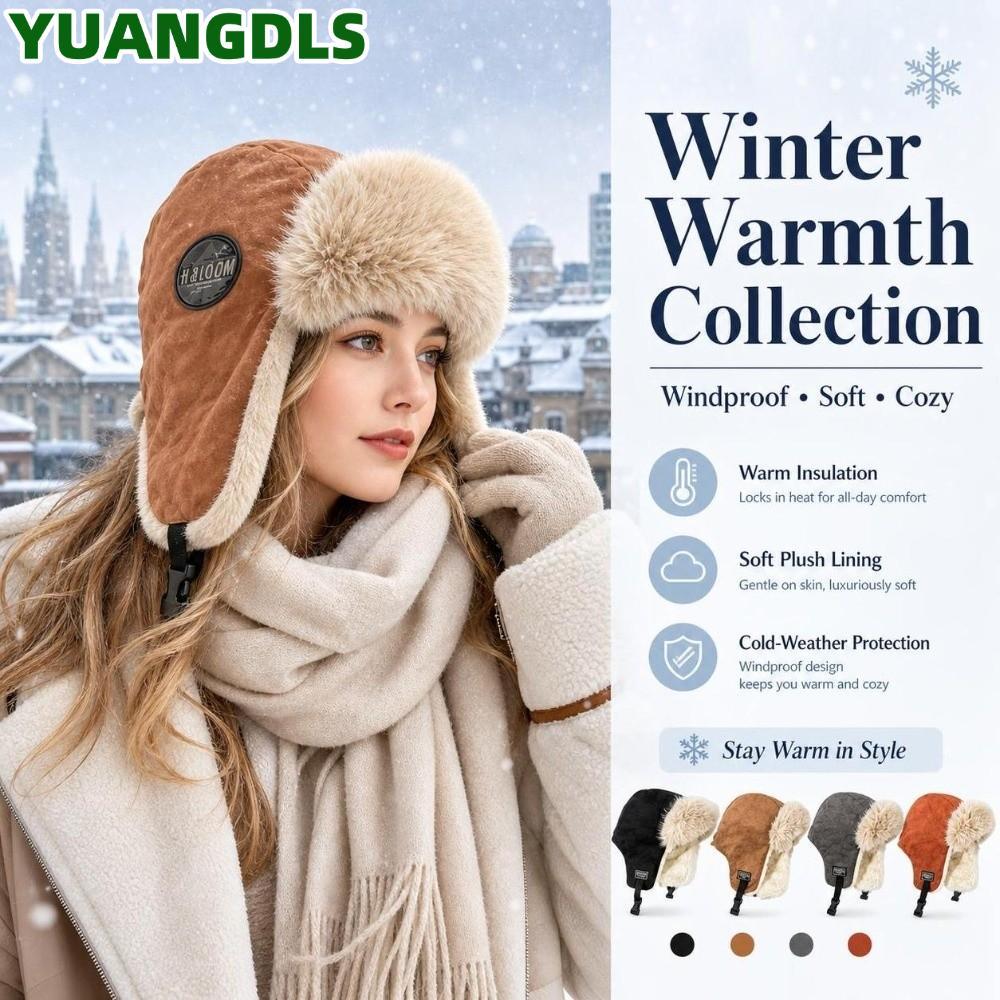 YUANG Fur Ushanka Hat, Insulated Fur Windproof Earflap Hat, Warm Men Women Hat Winter
