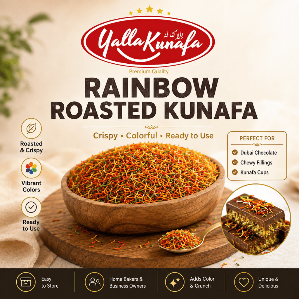Rainbow Kunaf คั่วกรอบ Kataifi พรีเมี่ยม Yalla Kunaf ขนมที่ได้รับส่วนผสมสําหรับการบรรจุช็อคโกแลต