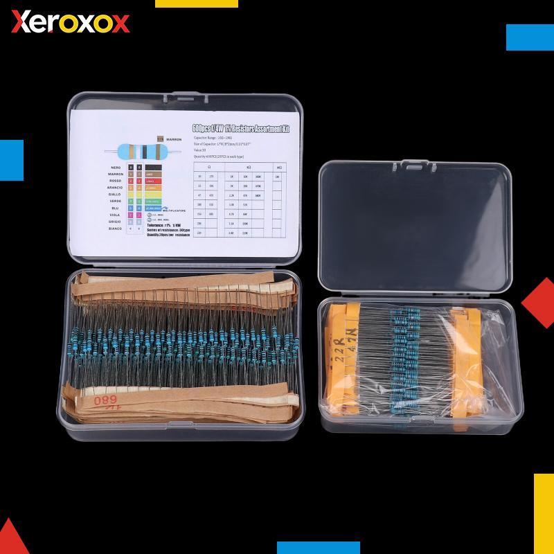 XeR 300/600PCS 1/4W ชุดต้านทานฟิล์มโลหะ 1% 0.25W ตัวต้านทานชุด 10Ω ~ 1MΩ ความต้านทานแหวนสีชุดอิเล็กท