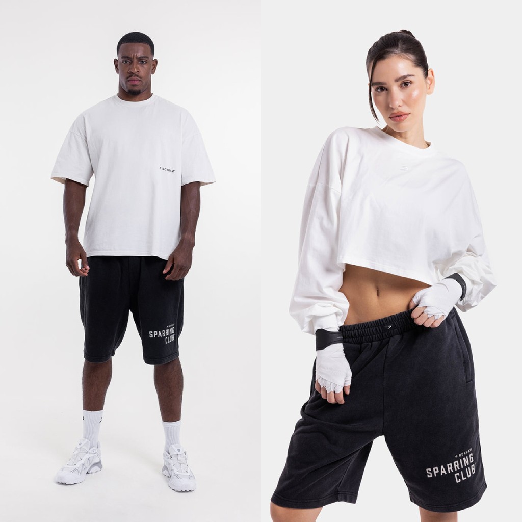 Sparring Club Sweat กางเกงขาสั้นผ้าฝ้ายกีฬาชกมวยสําหรับผู้ชายและผู้หญิง 9.9