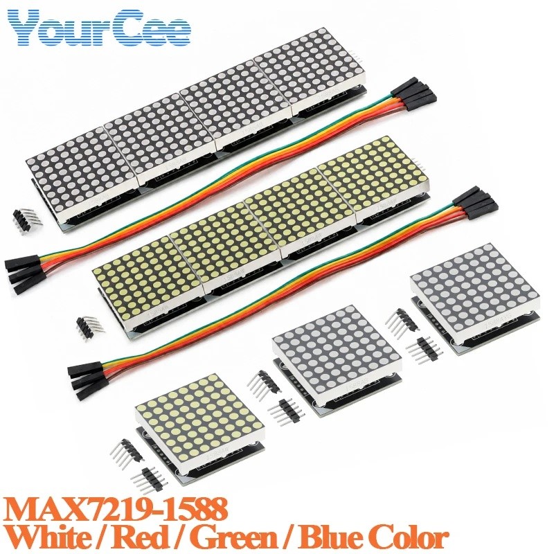 MAX7219 MAX7219-1588 Dot Matrix LED Digital Tube 8*8 Dot Matrix โมดูลจอแสดงผลสีแดงสีเขียวสีขาวสีฟ้า 