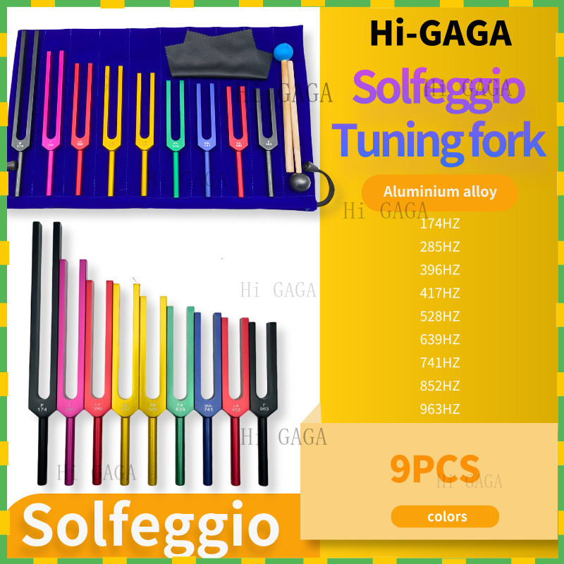 Tuning fork🔔ส้อมจูนเสียง🔔 ส้อมปรับสี 9 ชุดส้อมปรับ solfeggio 10 ชิ้นชุด 432hz ชุดปรับแต่งอารมณ์ 174H