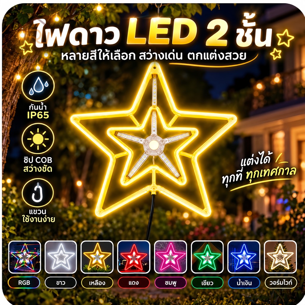 ⭐ไฟตกแต่ง LED ไฟดาว ไฟตกแต่งรูปดาวห้าแฉก รูปดาว น่ารักมาก กันน้ำสำหรับกลางแจ้ง ของตกแต่งเทศกาล