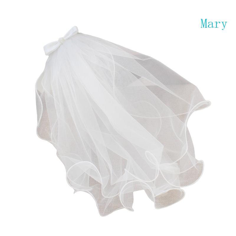 Mary Wedding Veil Rolling Edged Bride Veil Small Bowknot Veil เจ้าสาว Headpiece