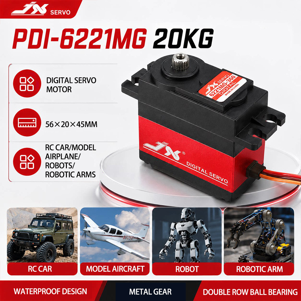 JX Servo PDI-6221MG 20KG เกียร์โลหะแรงบิดสูง Servo สําหรับรีโมทคอนโทรลรุ่นรถเครื่องมนุษย์เครื่องแขน 