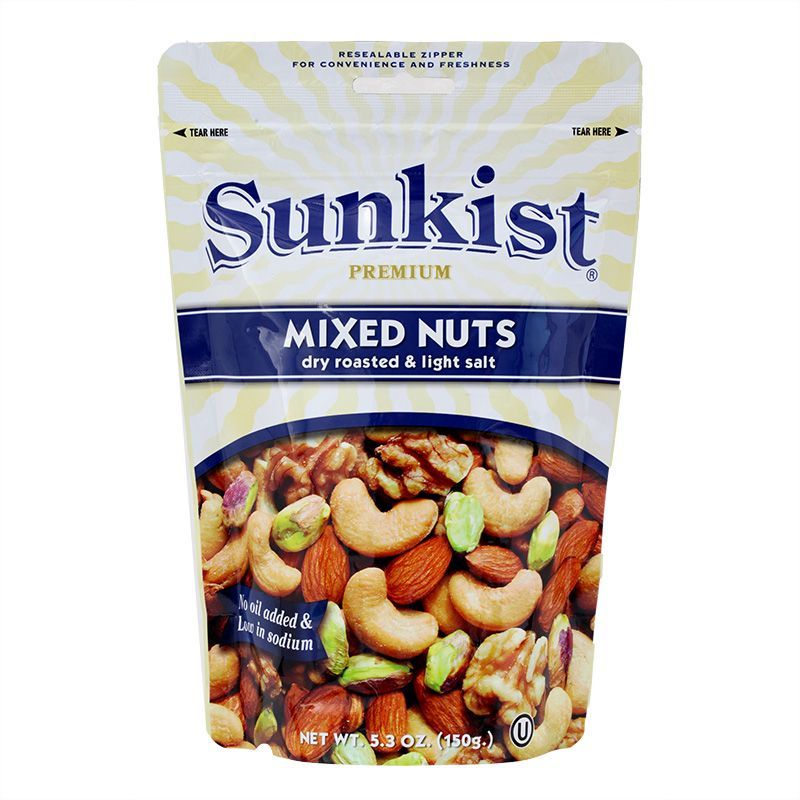 ซันคิสท์ถั่วรวมอบเกลือรสเค็มน้อย 150กรัม Sunkist Dry Roasted Light Salt Mixed Nuts 150g.