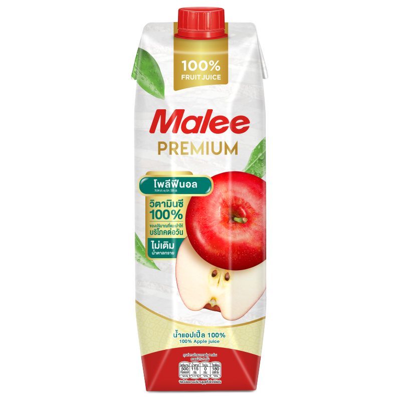 มาลีพรีเมียมน้ำแอปเปิ้ล 1ลิตร. Malee Premium Apple Juice 1ltr.