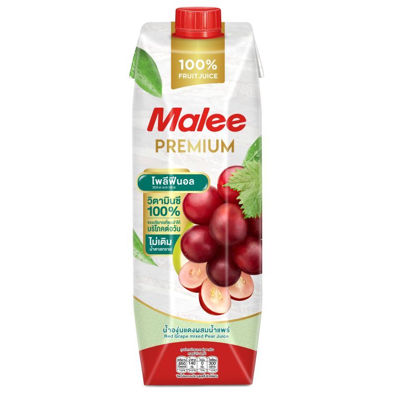 มาลีพรีเมียมน้ำองุ่นแดง 1ลิตร. Malee Premium Red Grape Juice 1ltr.