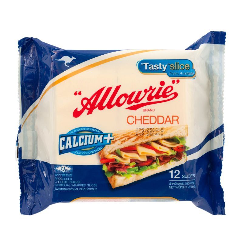 อลาวรี่เชดด้าชีส 12สไลด์ 250กรัม Allowrie Cheddar Cheese 12Sliced 250g.