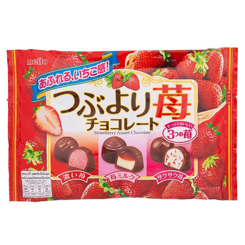 เมโตะขนมช็อกโกแลตสอดไส้สตรอเบอร์รี่ 114กรัม Meito Strawberry Assort Chocolate 114g.