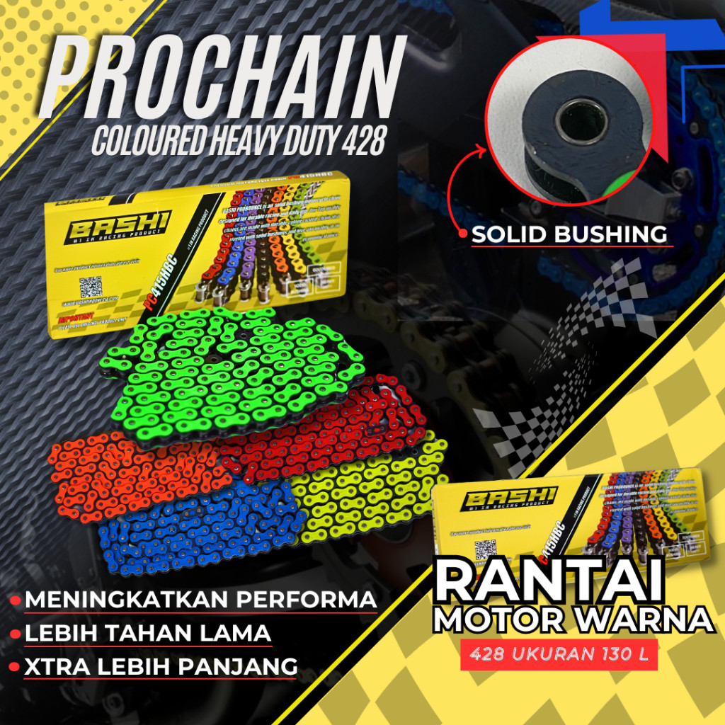 S3M โซ่รถจักรยานยนต์สี 130L HEAVY DUTY SOLID BUSHING BASHI PROCHAIN COLORFUL 415H 428H 520H