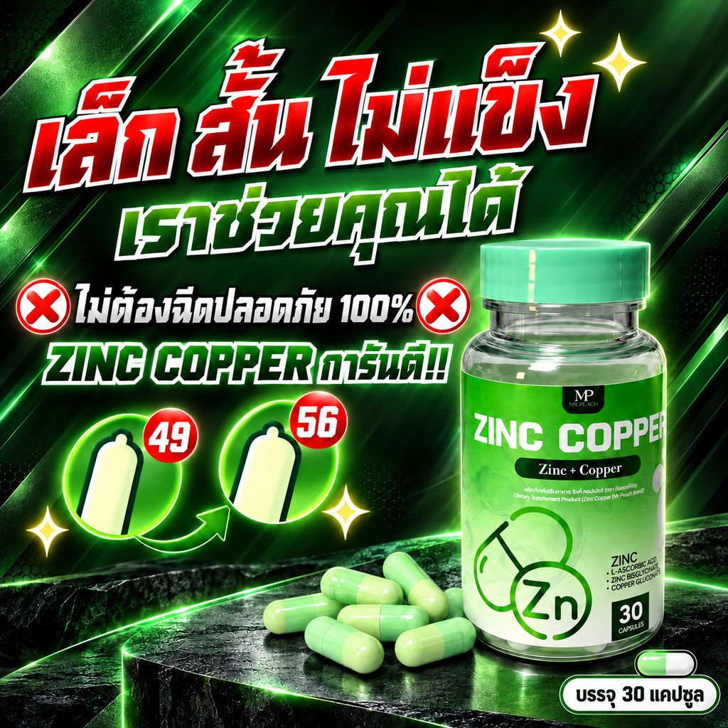 1 แถม 1 ZINC COPPER อาหารเสริมซิงค์สำหรับผู้ชาย ดูแลสุขภาพร่างกาย เติม Zinc และ Copper วันละ 1 แคปซู