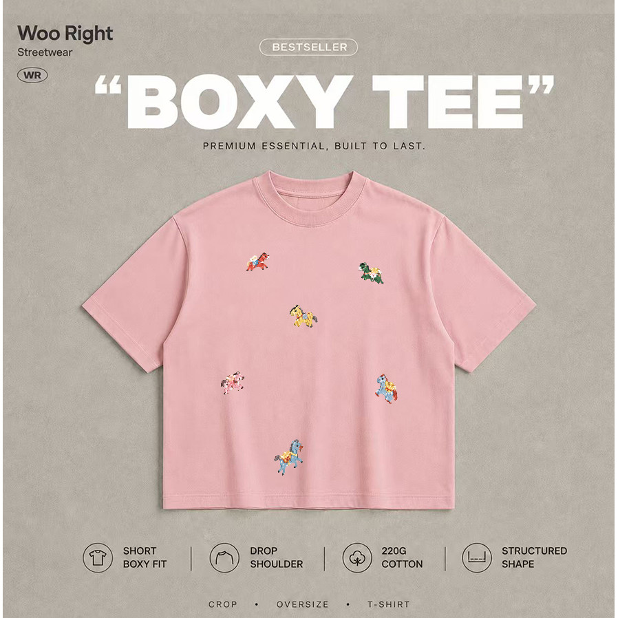 Woo Right تيشيرت رجالي Boxy Crop بطباعة نصية — صورة 6