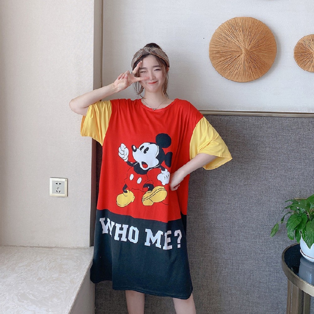 ชุดนอนกระโปรง คอกลมเดรส เนื้อนุ่มคุณภาพสูง ลายการ์ตูน ผ้าคอตตอน กระโปรงแขนสั้น swoan127 th ✨Sanwildl