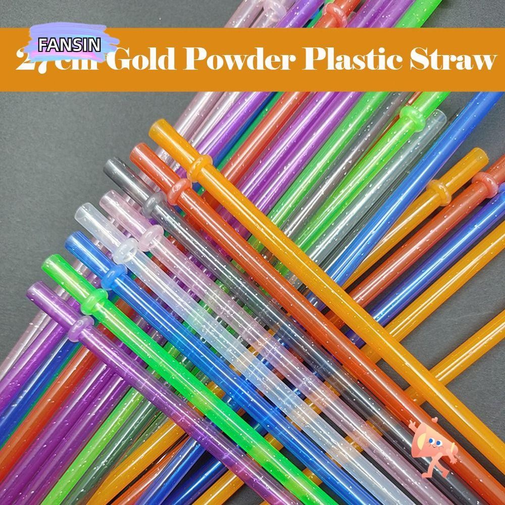 FANSIN 1PC ผงทองหลอดพลาสติก, รถ Travel ถ้วยฟางแบบพกพา Glitter Straw, นํากลับมาใช้ใหม่ด้วยแปรงทําความ