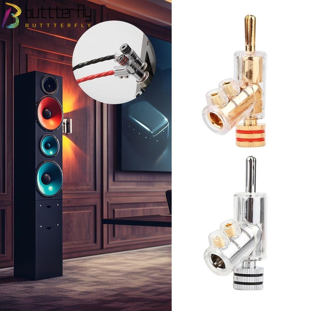 BUTTTERFLY 45 องศา Banana Connector, Banana Jack ล็อคลําโพงปลั๊กกล้วย, สําหรับ DIY ลําโพงเสียง HIFI 