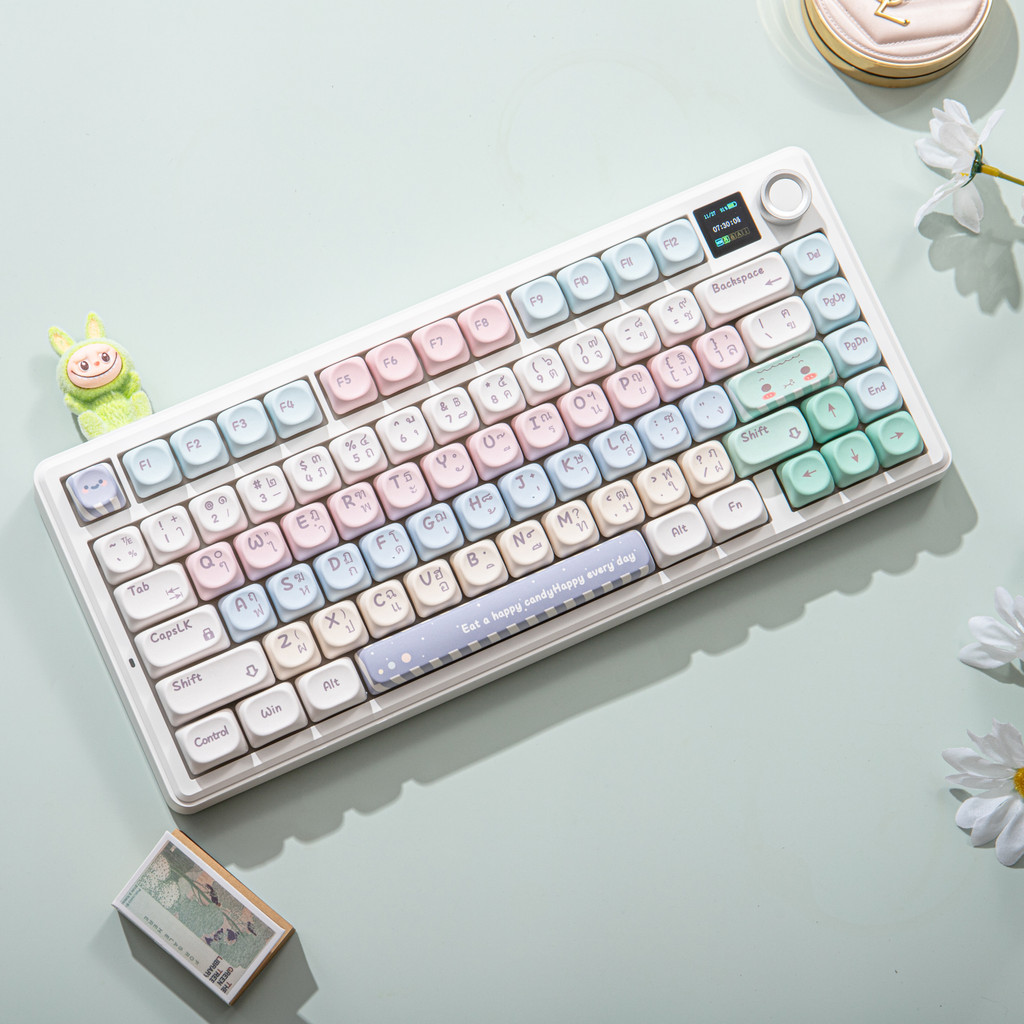 AULA F75 MAX คีย์บอร์ดแบบกลไกไทย 3 โหมดไร้สายที่กําหนดเองพร้อมจอแสดงผลและปะเก็นลูกบิด RGB Esports Ga