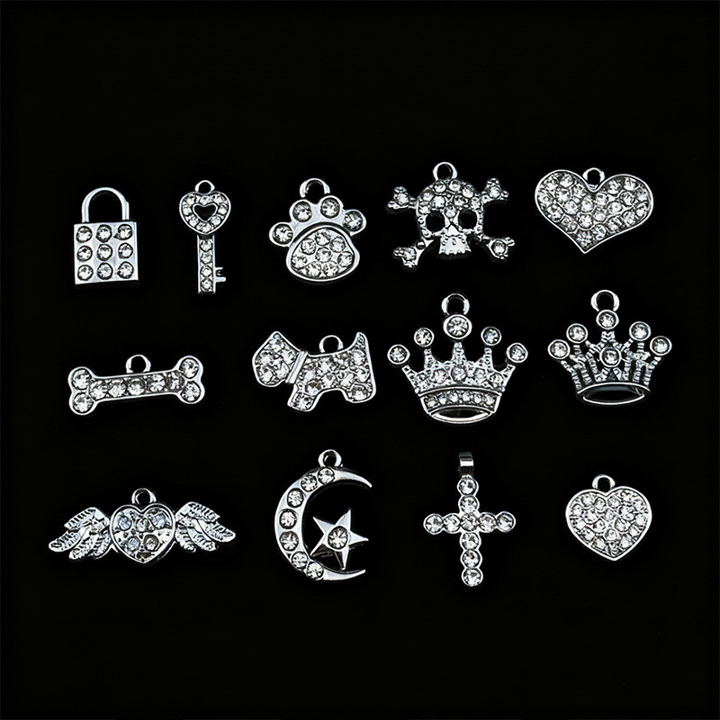 เครื่องประดับแฟชั่น Rhinestones Heart Crown Paw Bone จี้ DlY แขวนอุปกรณ์เสริม Fit สร้อยคอสร้อยข้อมือสัตว์เลี้ยงทํา