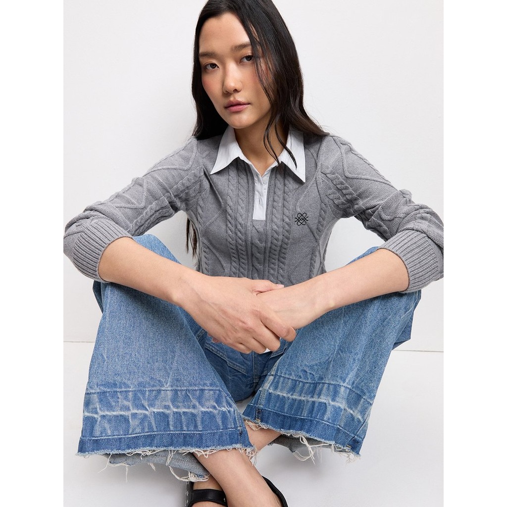 [Pomelo] เสื้อผ้าถักดีไซน์ลายนูน / Cable Knit Top