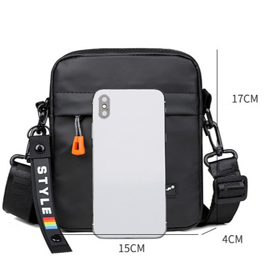 (w293) กระเป๋าสะพายข้างชายหญิง ผ้าใบกันน้ำ แถมห้อยป้ายจี้สีส้มSTYLE - รูปที่ 6