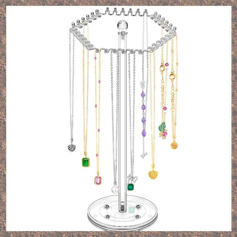 [C V O D] อะคริลิคสร้อยคอ Organizer หมุนผู้ถือสร้อยคอแขวนเครื่องประดับใส Organizer ขาตั้งจอแสดงผล 36