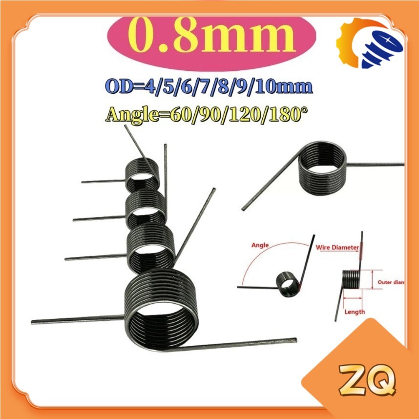 10pcs d0.8mm OD4/5/6/7/8/9/10mm V-shaped spiral torsion สปริงมุม 60/90/120/180 องศาZQ-MB