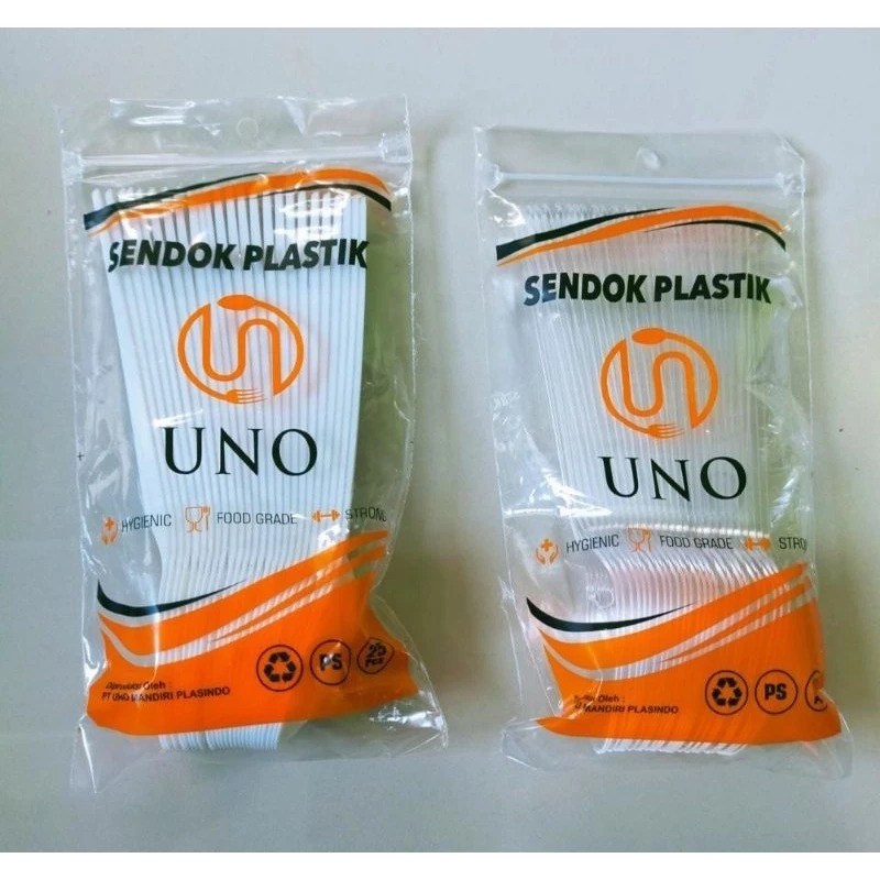 CLEAR TABLESPOONS ช้อนโต๊ะพลาสติก ช้อนโต๊ะยาว ยี่ห้อ UNO 1 แพ็ค มี 25 ชิ้น