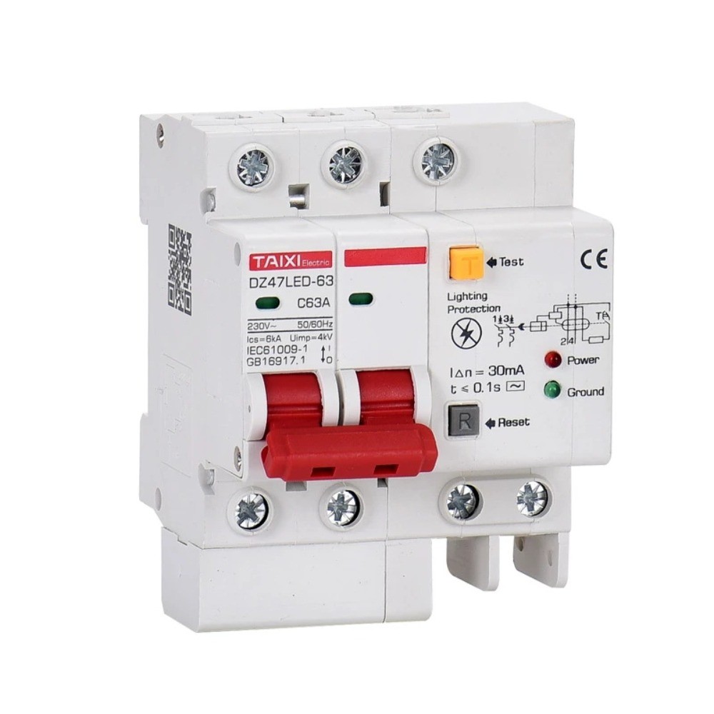 DZ47LE RCBO (เบรกเกอร์ป้องกันไฟกระชาก) 10A, 16A, 20A, 25A, 32A, 40A, 50A, 60A / 30mA / 230โวลต์
