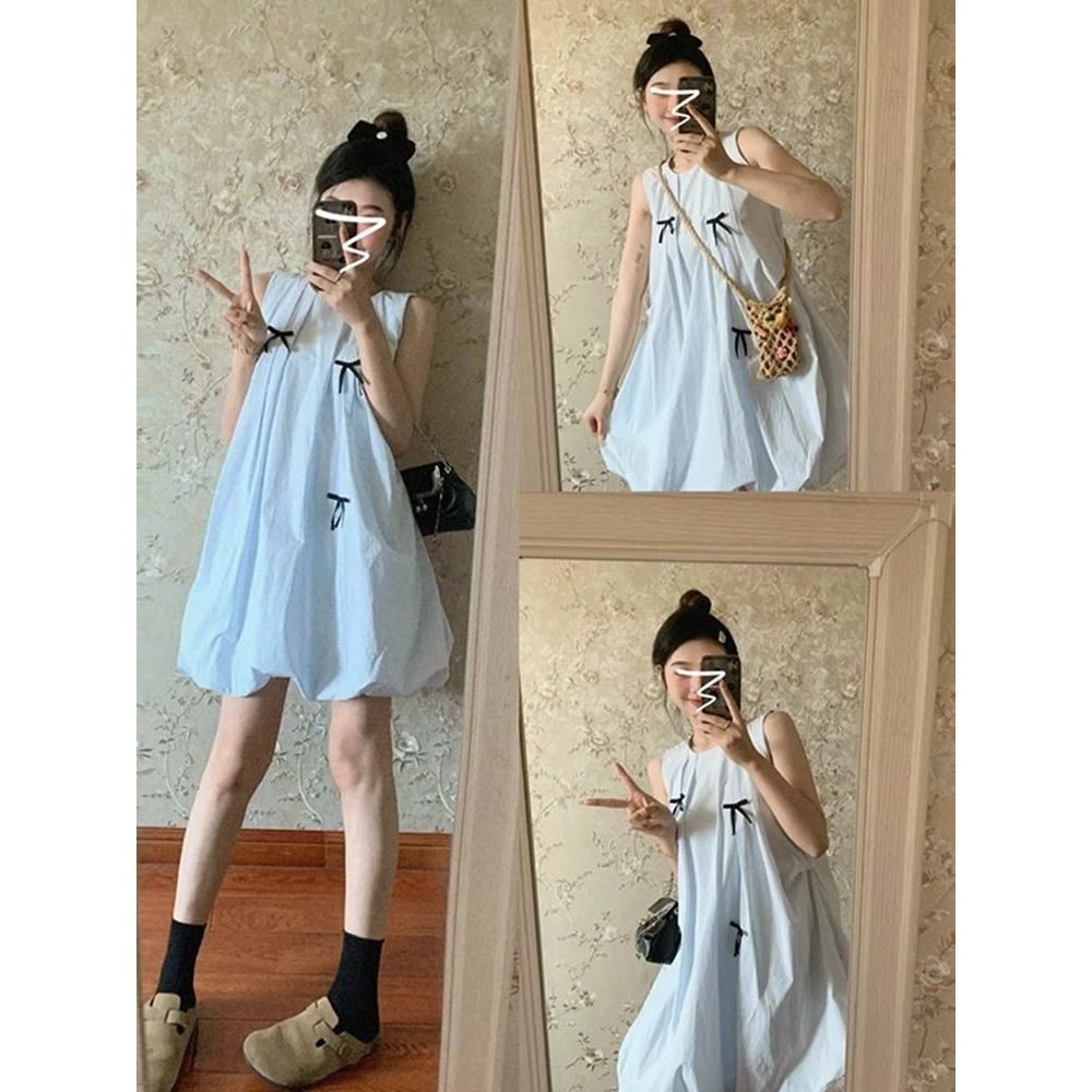 วิธี Niche Design Blue ชุดเสื้อกั๊กแขนกุดฤดูร้อนผู้หญิงกระโปรงสูงขนาดเล็ก 305 KJ9O