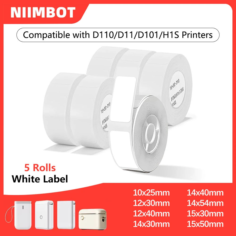 5 Rolls D Series Niimbot Label Paper สําหรับเครื่องพิมพ์ความร้อนสติกเกอร์ฉลากม้วน Self-กาวเครื่องพิม