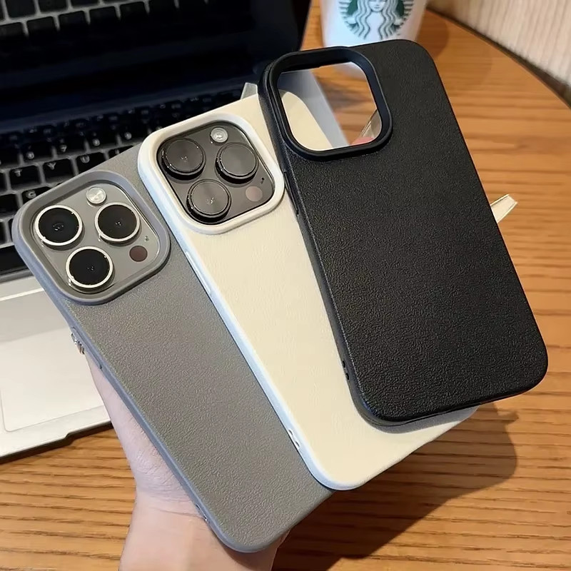 เคสโทรศัพท์สีพื้นลายเท็กซ์เจอร์ For iPhone 17 11 12 13 14 15 16 Pro Max 16 Plus X XS XR เคสเหมือนเปลือกลิ้นจี่ สําหรับ