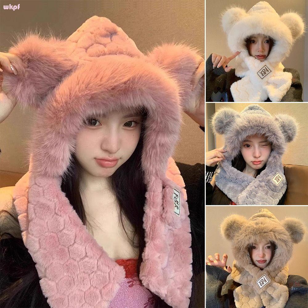 สัปดาห์893ฤดูหนาวแบบบูรณาการหมวกผ้าพันคอ,ตุ๊กตา กันลม หมวกบีนนี่ผ้าพันคอ,แฟชั่นอบอุ่นหนาสบายๆป้องกันหูหมวกขี่จักรยาน