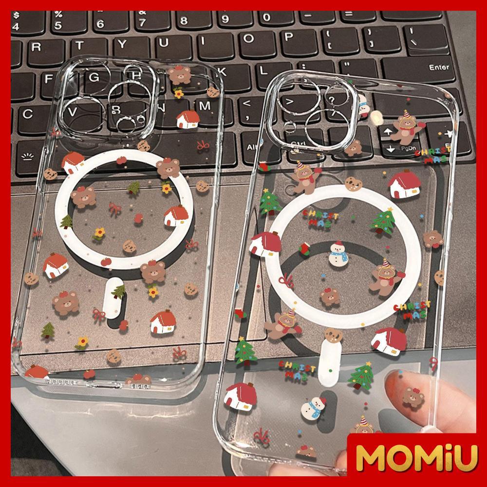 MOMiU - เคสแม่เหล็ก TPU ใสนิ่มคลุมเต็มพื้นที่ เข้ากันได้สำหรับ เคสไอโฟน11 เคส iphone 16 Pro Max ต้นคริสต์มาสที่สวยงาม