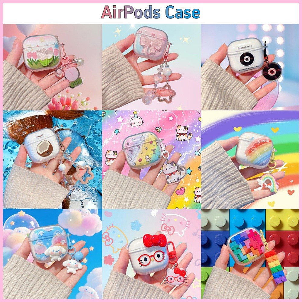 3D Bowknot Cat Cat Rainbow + จี้ AirPods สําหรับ AirPods Pro3 4/3/2/1 AirPods Pro Pro2 หูฟังปลอก