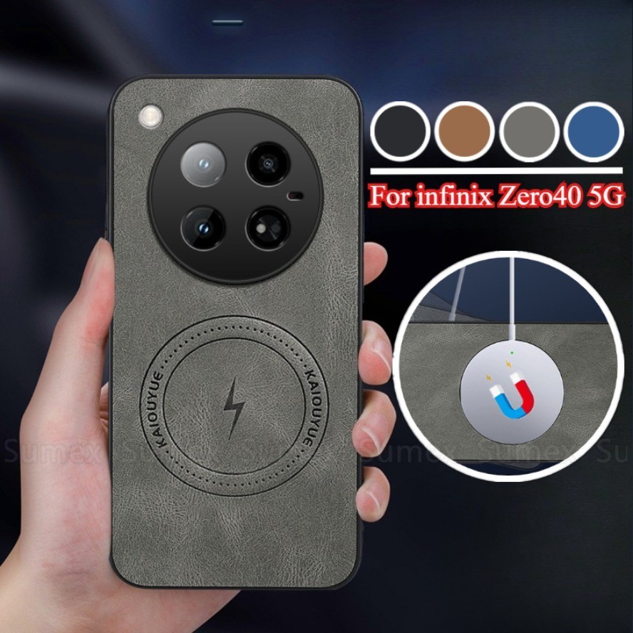 แม่เหล็กชาร์จแหวนหนังสําหรับ infinix Zero 40 30 4G 5G Simple ธุรกิจโทรศัพท์ฝาหลัง Soft TPU กล้องกันกระแทก Handphone ปลอก Zero30 Zero40