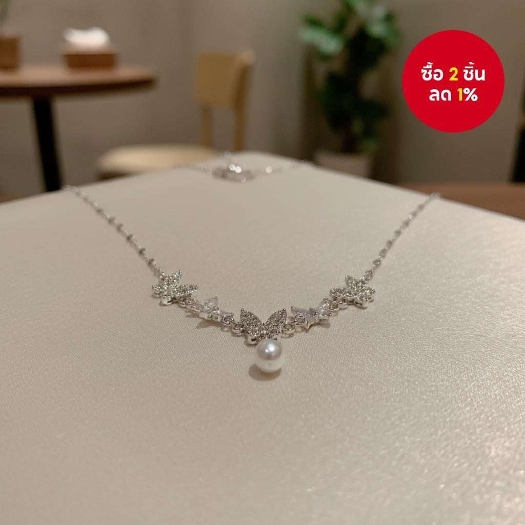 สร้อยคอโซ่ประดับผีเสื้อไข่มุกสําหรับผู้หญิง VMI Kols เครื่องประดับแฟชั่นหรูหรา TDD 334