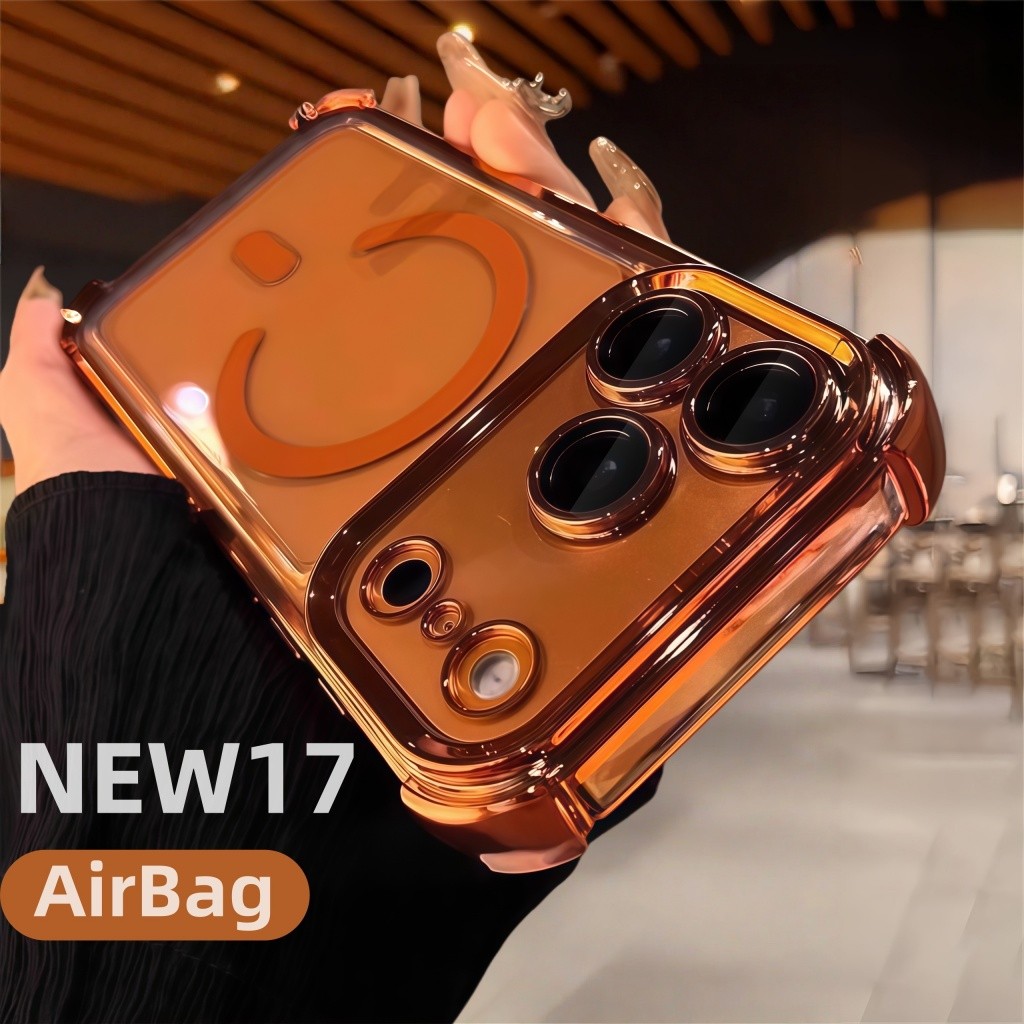 หรูหรา17 Cosmicสีส้ม6Dชุบเคสโทรศัพท์แม่เหล็กสําหรับIPhone 17 Pro Max 17 Pro 17ปลอกโปร่งใสถุงลมนิรภัย